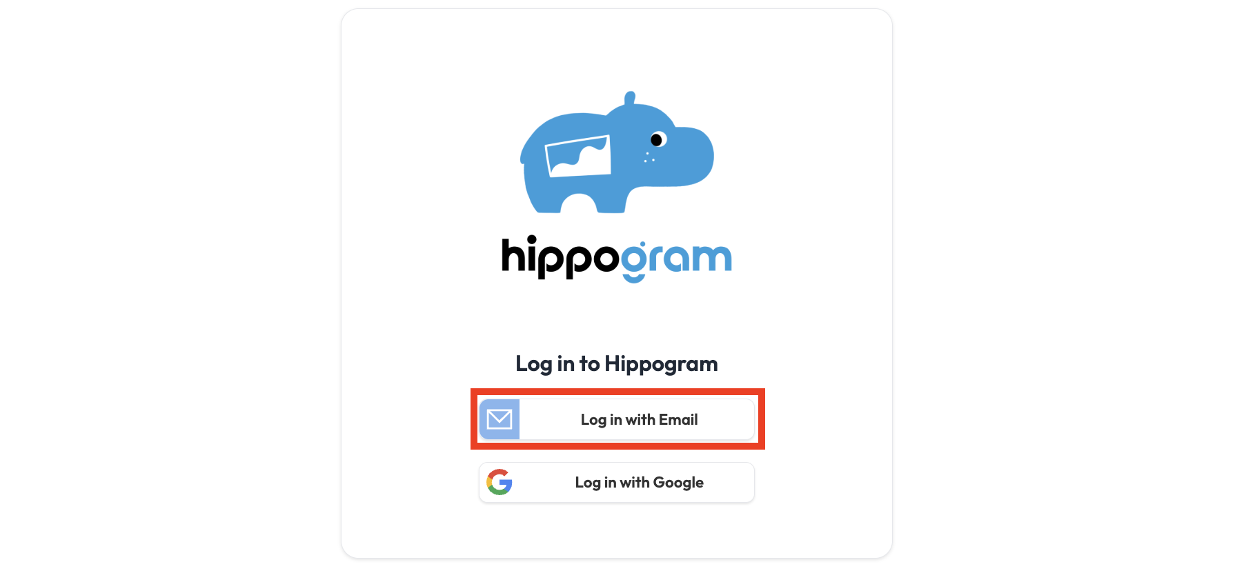 Hippogram login screen